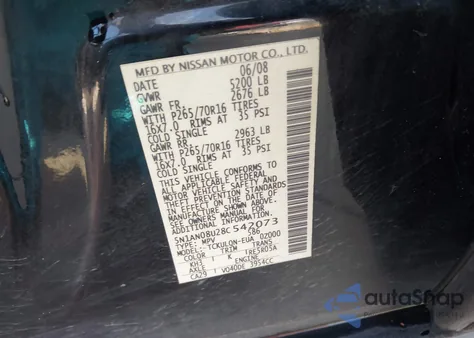 2008 Nissan Xterra X from USA, damaged, VIN 5N1AN08U28C542073